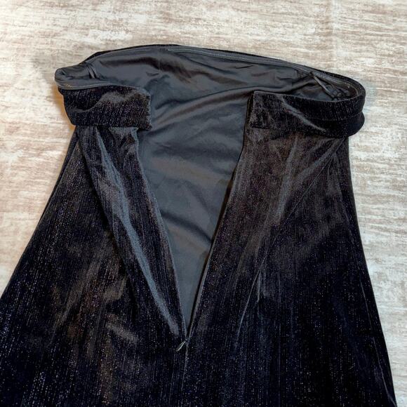 Urban Social Women Small Black Silver Metallic Velvet Strapless Midi Dress Retro - Picture 6 of 8